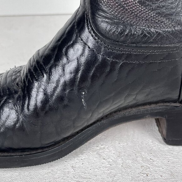 J Chisholm Bullhide Leather Black Cowboy Boots Western Mens 8 D Vintage - Picture 9 of 12